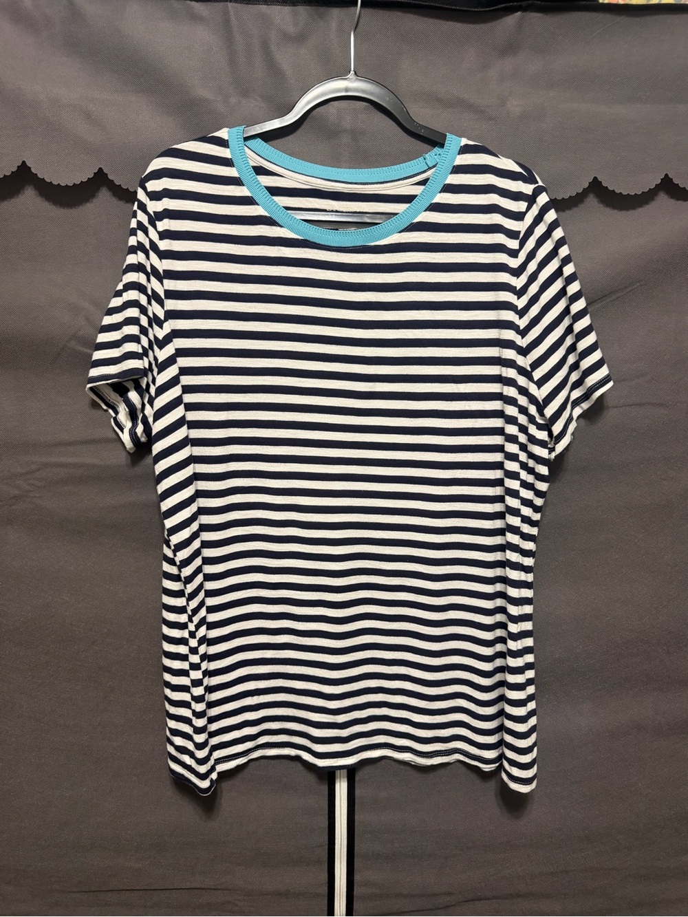 Navy Stripe Lane Bryant Tee with Knit Collar